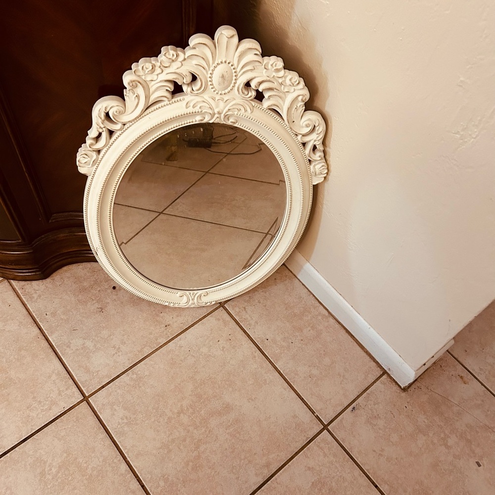 Cream Ornate Circular Wall Mirror